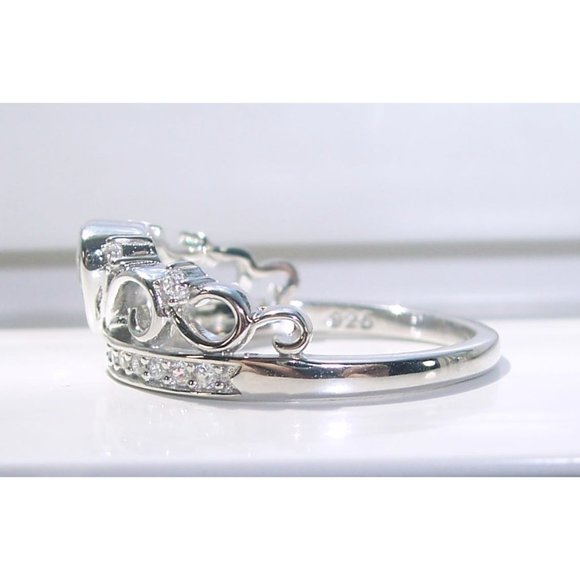 925 STERLING SILVER Heart Crown Tiara Cubic Zirconia Ring - Picture 9 of 16
